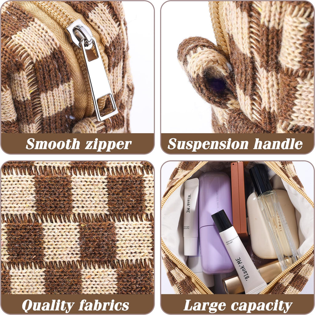 ZLFSRQ 4Pcs Checkered Pencil Case Cute Pencil Pouch for Teens Checkered Makeup Bag Medium Travel Cosmetic Bag Makeup Pouch for Purse Aesthetic Trendy Zipper Toiletry Bags(Green/Black/Pink/Brown)