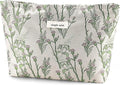 URSKYTOUS Flower Makeup Bag Travel Large Cosmetic Bag for Women Cute Leaf Makeup Pouch Zipper Cosmetic Pouch for Purse Aesthetic Green Floral Skincare Organizer Portable Toiletry Bag