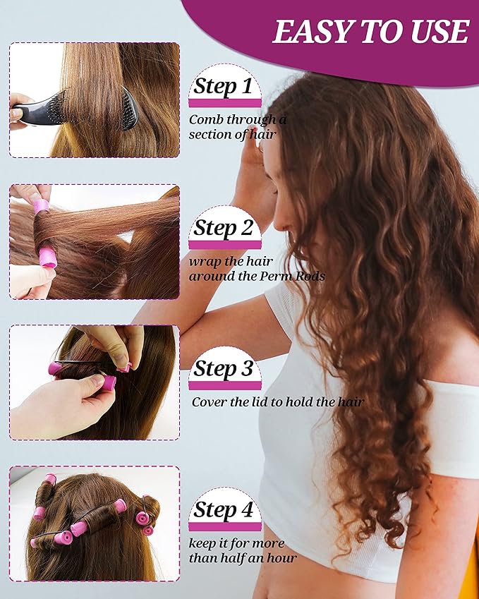 60pcs Perm Rods for Women's Natural Hair, 0.75inch - Hair Roller Curler Perm Rods for Long, Medium, Small Hair - Plastic Cold Rods, Hairdressing Styling Tool