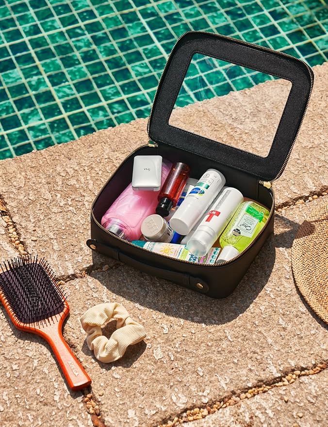 Popvibe Clear Makeup Case Black Traveling Toiletry Bag Travel Large Big Clear Cosmetic Bag Mahjong Tile Bag with Zipper Women