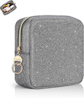 Playexen 5.7" Small Makeup Bag, Glitter Cosmetics Bag for Purse, Portable Small Travel Makeup Pouch with Ring Buckle (Black)