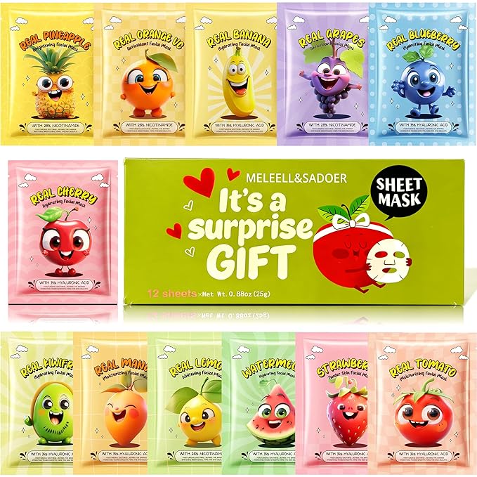 Meleell Collagen Face Masks Skincare Bulk for All Skin Types,Hydrating Sheet Mask for Sensitive Skin, Facial Mask For Women Skin Care, Spa Party Gifts Set for Teen Girls kids（12 Pack ）