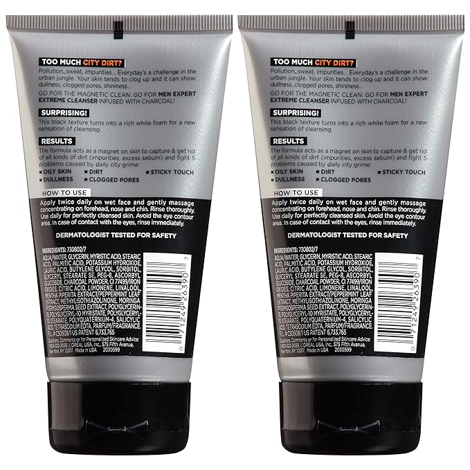 L'Oreal Paris Men Expert Hydra Energetic Daily Facial Cleanser with Charcoal, 2 ct.