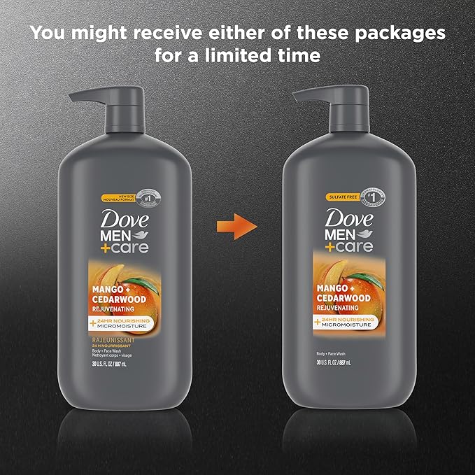 Dove Men+Care Body and Face Wash Rejuvenating Mango + Cedarwood, 30 oz