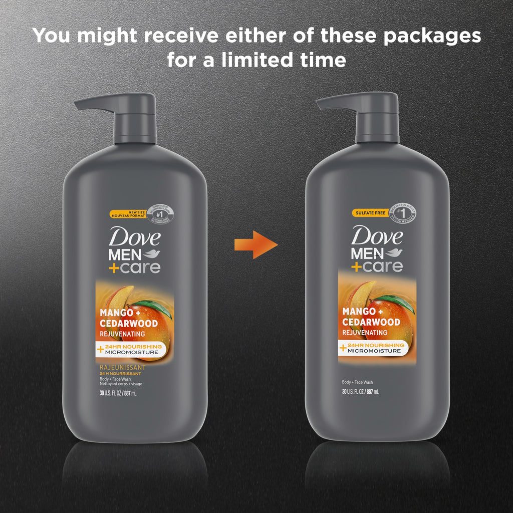 Dove Men+Care Body and Face Wash Rejuvenating Mango + Cedarwood, 30 oz