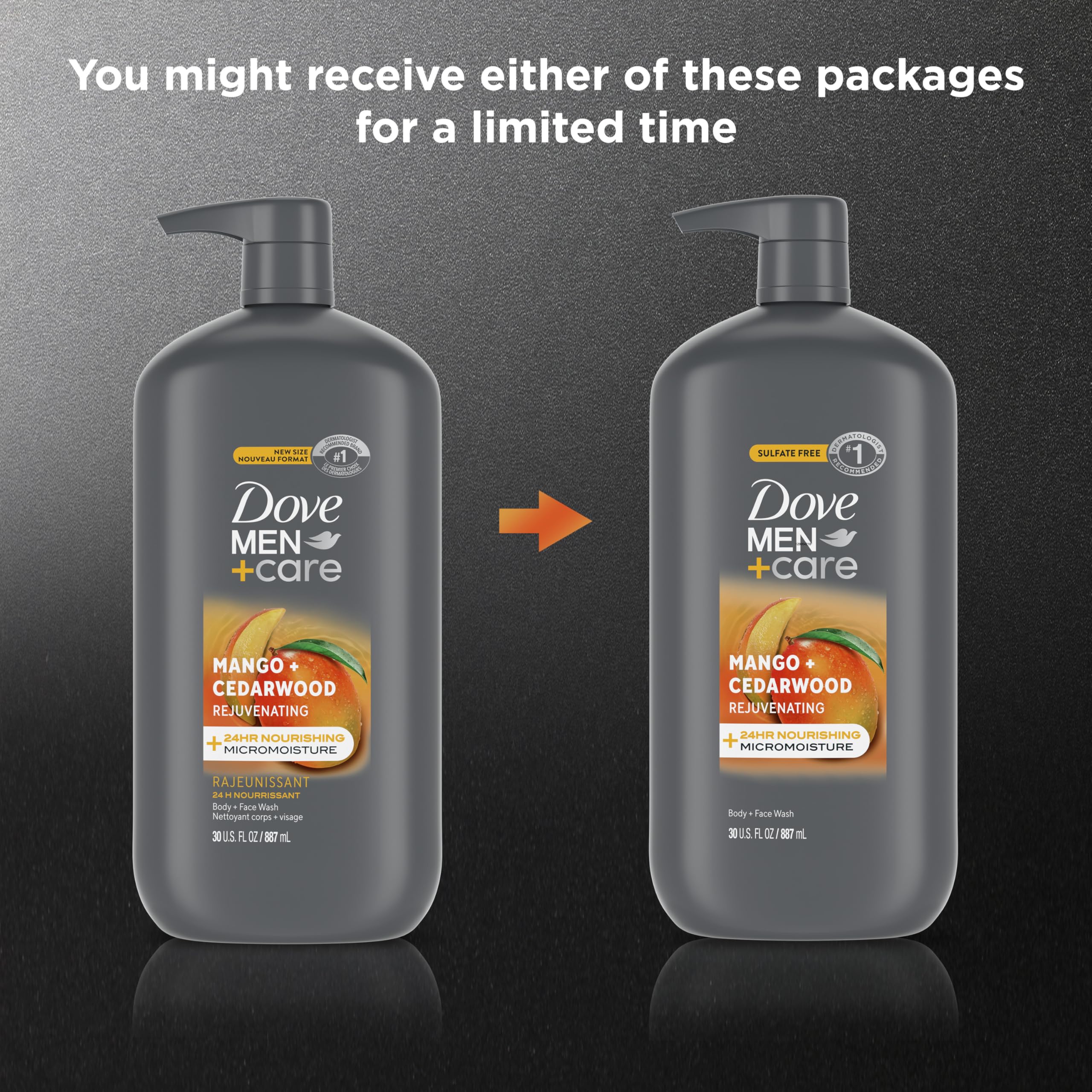 Dove Men+Care Body and Face Wash Rejuvenating Mango + Cedarwood, 30 oz