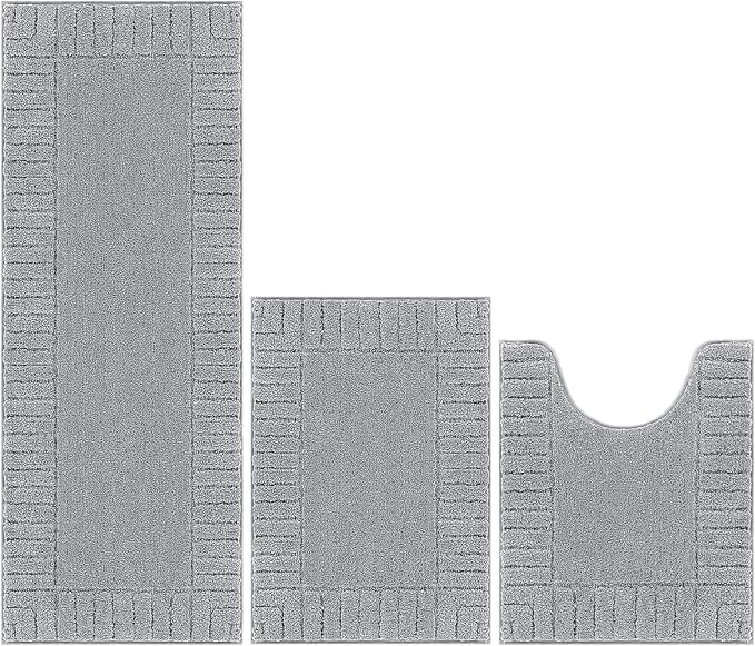 Pauwer Bathroom Rugs Sets 3 Piece, Microfiber Bath Mat Set, Light Grey