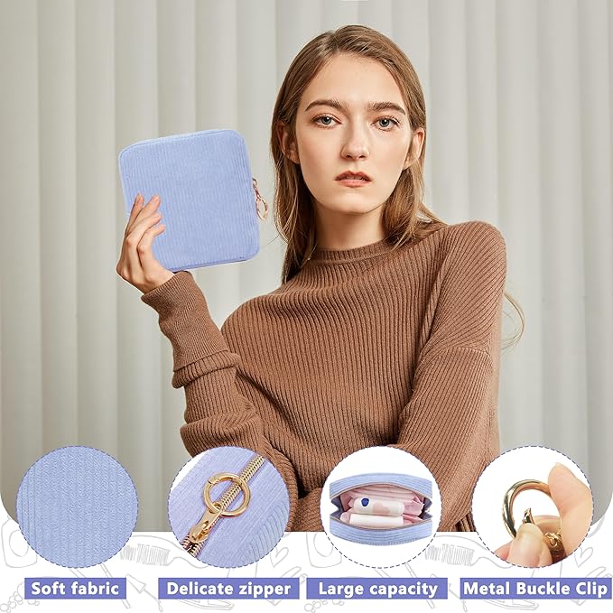 Period Bag for Girls, Corduroy Sanitary Napkin Storage Bag, Period Pouch & Tampon Holder, Feminine Care Organizer（Lilac）