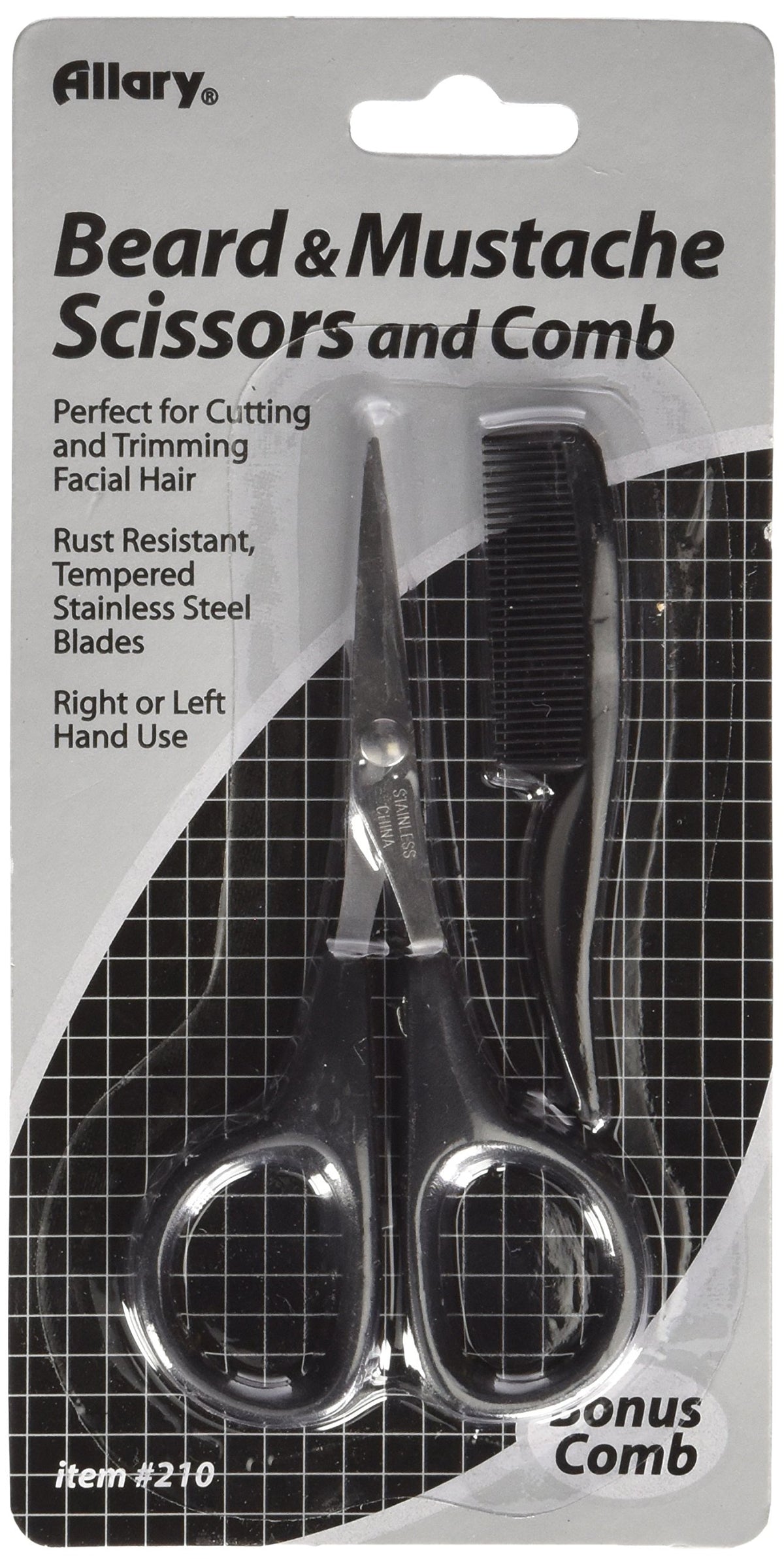 Allary Men's Beard and Mustache Scissors, Mini Comb Trimming Kit