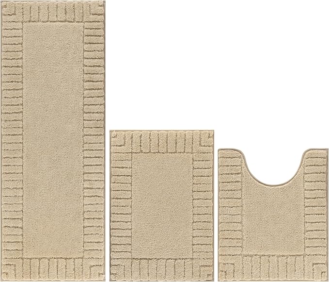 Pauwer Bathroom Rugs Sets 3 Piece, Microfiber Bath Mat Set, Light Beige