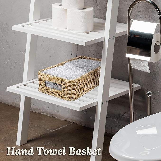 Baskets for Organizing, Small Wicker, Storage Bins for Bathroom and Toilet Paper Rolls, Hand Woven Tank Topper with Handle, Set of 2, Oat Milk