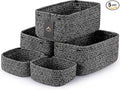 VIRETH HAUS 5-Pack Small Woven Rope Storage Baskets – 2 Sizes Organizer Bins for Closet, Shelf, Bookshelf, Nursery, Changing Table, Fabric Cube Boxes, Rectangular Shallow Bins for Bathroom, Toy & Home