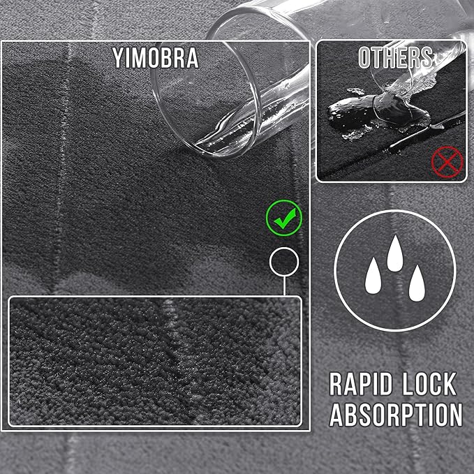 Yimobra Memory Foam Bath Mat Set 2 Piece - Super Soft Absorbent Quick Dry Bathroom Toilet Rugs, Machine Washable Non Slip Floor Carpet for Tub Shower & Single Sink (31.5x20 & 24x20, Dark Gray)