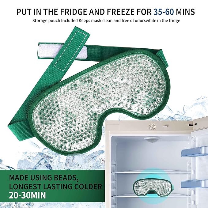 Cooling Eye Mask with Gel Beads, Reusable Cold Eye Mask for Puffy Eyes, Dark Circles, Sleep, Relaxation, Soft Cooling Eye Pads for Men Women (Dark Green)