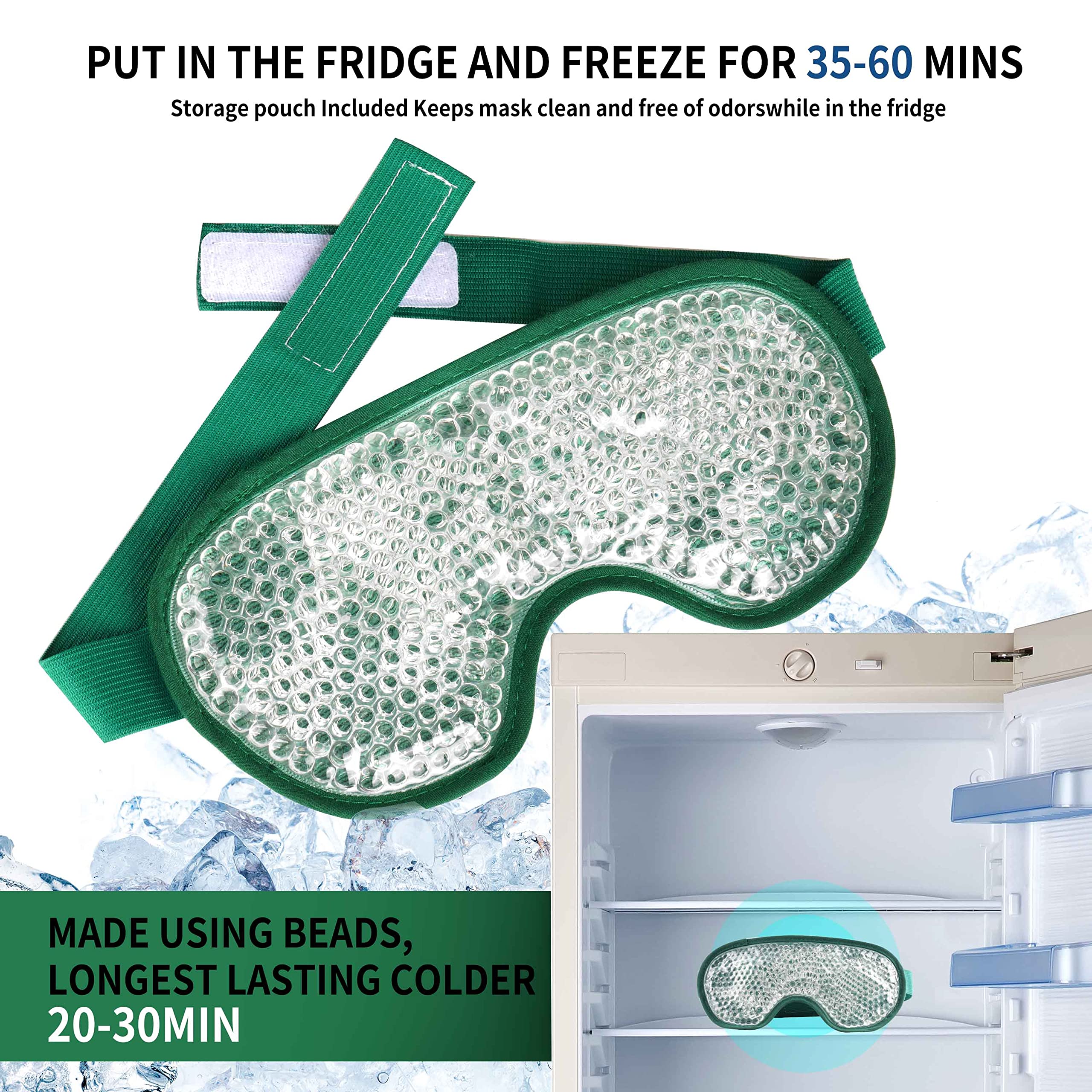Cooling Eye Mask with Gel Beads, Reusable Cold Eye Mask for Puffy Eyes, Dark Circles, Sleep, Relaxation, Soft Cooling Eye Pads for Men Women (Dark Green)