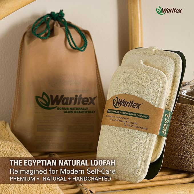Waritex Organic Egyptian Loofah Rectangular Exfoliating Body Scrub [2 Pack]