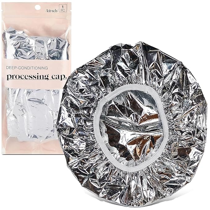 Kitsch Aluminum Foil Heat Cap for Deep Conditioning - Reusable Hair Streamer For Coloring, Perm & Treatment, Heat Cap with Elastic Band, Deep Conditioning Hair Cap, Shower Cap for Sauna, Shower & Spa
