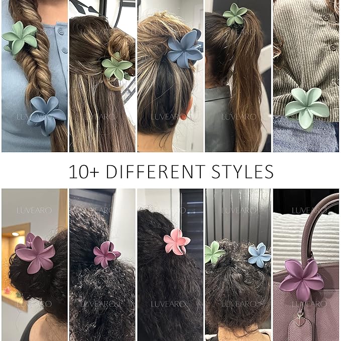 Flower Hair Clips for Women and Girls Thick to Thin Hair Medium Cute Claw Clips Decorative Plumeria Hawaiian Hair Accessories Nonslip Pastel Matte