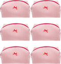PAZIMIIK Cozy Makeup Bag for Women,Zipper Cosmetic Pouch,Stripe Red,6 Pack
