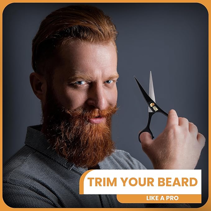 5'' Beard Scissors for Men- German Mustache Scissors with Beard & Mustache Comb- Beard Trimming Scissors with Travel Pouch- Mustache Grooming kit for Men Facial Hair Styling-Mustache Trimmer.