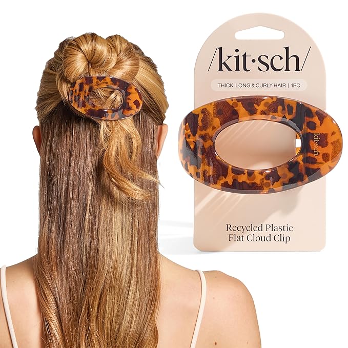 Kitsch Large Flat Claw Clips for Women - Stylish Flat Hair Clips, Strong Hold for Thick & Fine Hair | Non-Slip for Secure, Comfortable All-Day Wear - Tortoise Design