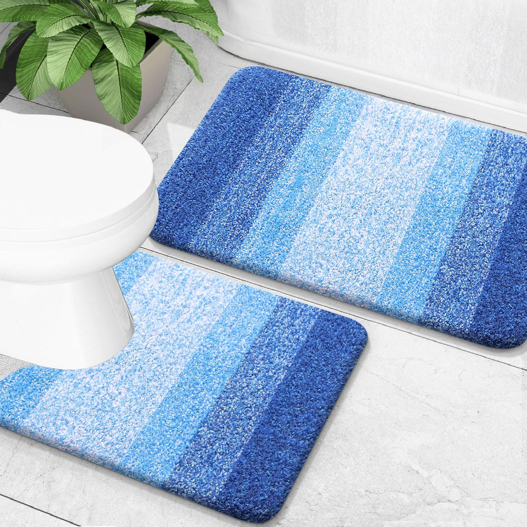 OLANLY Micorfiber Bathroom Rug Set 2 Piece, 24"x16"+U-Shaped 24"x20"