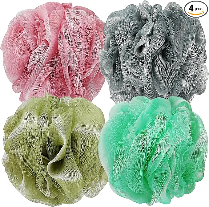 DadyMart Bath Shower Loofah Sponge 60g Bath Mesh Pouf Shower Ball Body Scrubber Exfoliating Bath Sponge for Women and Men, Set of 4