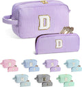 YOOLIFE Makeup Bag - Personalized Monogram Cosmetic Bag for Teen Girls, Purple Cute Travel Pouch