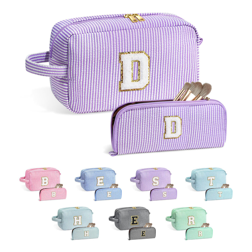 YOOLIFE Makeup Bag - Personalized Monogram Cosmetic Bag for Teen Girls, Purple Cute Travel Pouch