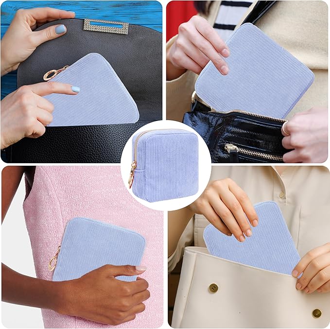 Period Bag for Girls, Corduroy Sanitary Napkin Storage Bag, Period Pouch & Tampon Holder, Feminine Care Organizer（Lilac）