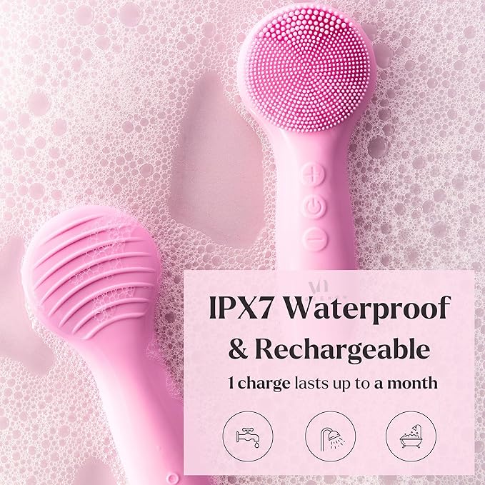 Facial Cleansing Brush - for Deep Cleansing, Gentle Exfoliating and Massaging - Waterproof and Rechargeable Face Cleanser Brush - Silicone Sonic Vibration Face Scrub Brush - Electric Face Washer