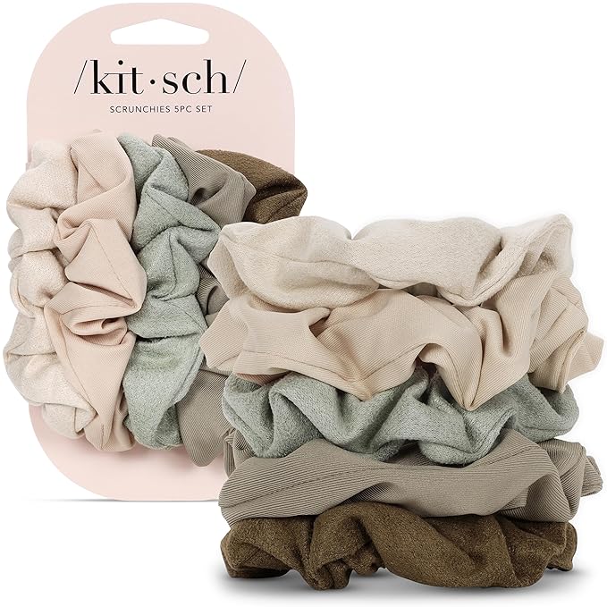 Kitsch Scrunchies for Women - No Crease Hair Ties for Girls | Scrunchies For All Hair Types and Textures, Perfect for Day or Night - Moss Green, 5 Pcs