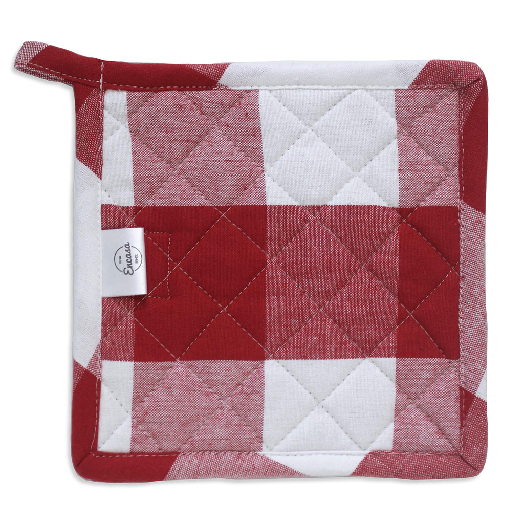 Encasa XO 8 inches Oven Microwave Potholders (2 pc Set) for Kitchen Cooking & Baking - Heat Resistant, Thick & Safe, Protection of Hands from Hot Utensils - Buffalo Red Checks