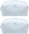 PAZIMIIK Cozy Makeup Bag for Women,Zipper Cosmetic Pouch,Waffle Blue,2 Pack