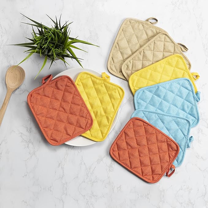American Linen 8-Pack Heat Resistant Pot Holders & Hot Pads (Aqua, 8 Pack)