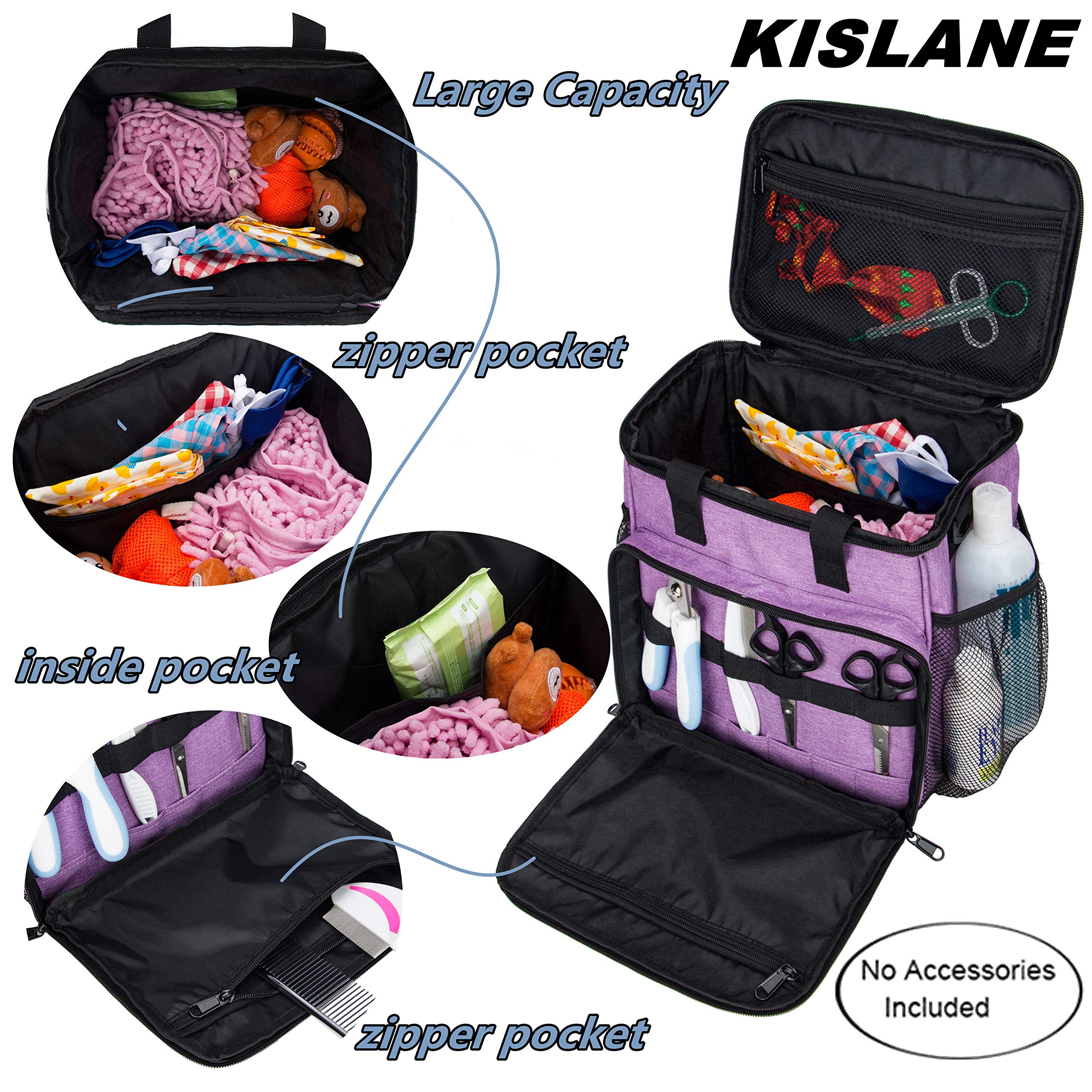 KISLANE Pet Grooming Tote Bag, Cat Grooming Tools Organizer Bag, Dog Grooming Supplies Organizer Storage for Pets Grooming Kit and Dog Wash Shampoo Accessories(Bag Only) (purple)