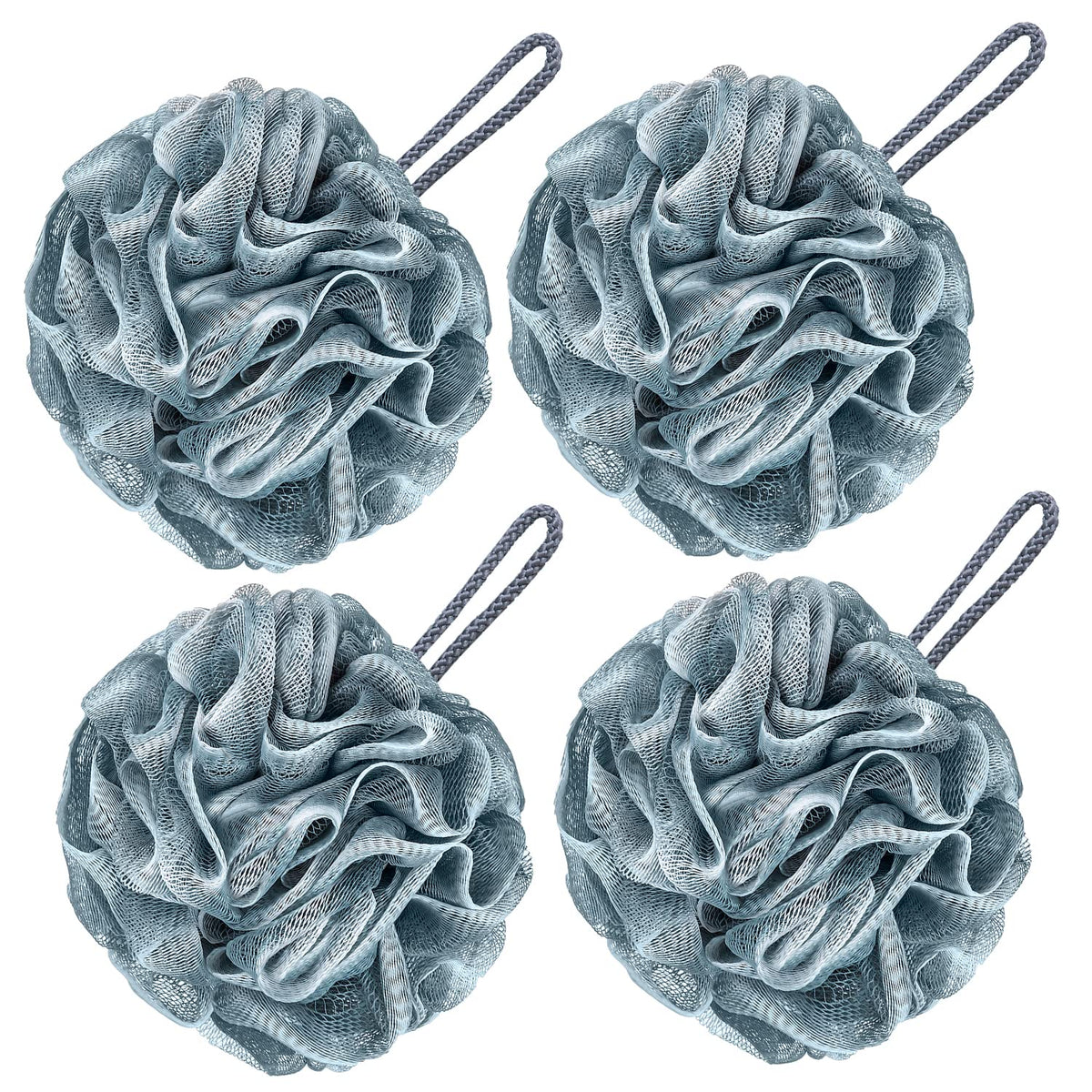 VANZAVANZU Bath Loofah Large 80g Shower Sponge Body Scrubber Mesh Pouf for Men and Women, Set of 4 (Black with White)