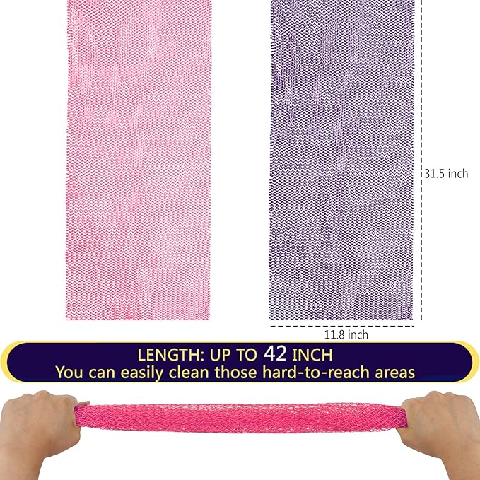 KINGMAS African Net Sponge, Authentic Nylon with Knots, 2 Pieces Exfoliating Body Scrubber Bath Sponge, Back Scrubber Washcloth for Shower, Body Care Bathing (Purple & Pink)