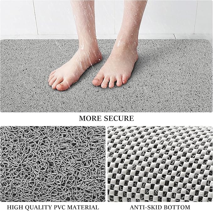 LuxStep Shower Mat Bathtub Mat,36x16 inch, Non-Slip Bath Mat with Drain, Quick Drying PVC Loofah Bathmat for Tub,Shower,Bathroom (Phthalate Free,Grey)
