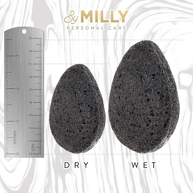 Konjac Sponge for Face | All Natural and Reusable | Konjac Facial Sponge with Activated Bamboo Charcoal | Gentle Exfoliating Sponge for Face | Cleaning for All Skin Types | Biodegradable - Black