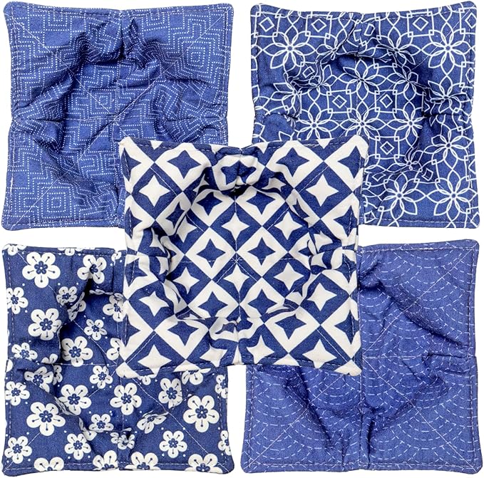 ROGITU Cotton Microwavable Bowl Cozy, Microwave-Safe Hot Bowl Holders, Soup bowl Cozy Hot Pads (Blue Series)