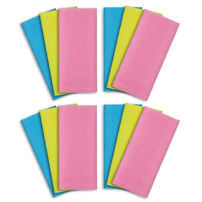 ARCH&M 12-Pack Premium Nylon Exfoliating Washcloth Towel - 35-Inch Quick-Dry, Hygienic Japanese Washcloth for Body & Back - Durable, Machine Washable, Long-Lasting