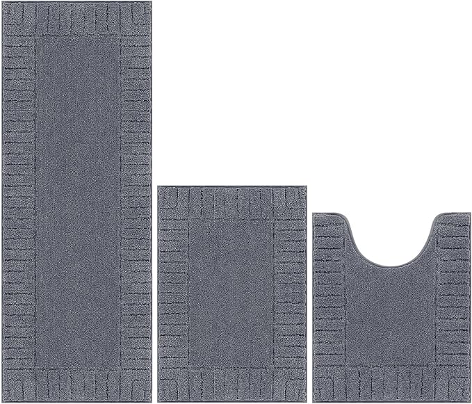 Pauwer Bathroom Rugs Sets 3 Piece, Microfiber Bath Mat Set, Dark Grey