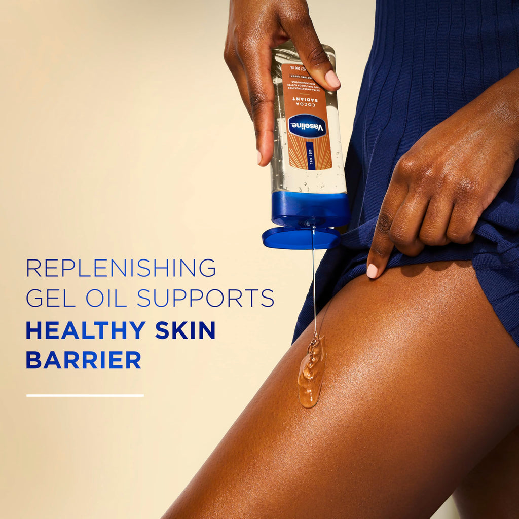 Vaseline Intensive Care Cocoa Radiant Pack of 3 for Glowing Skin Body Gel Oil Made with Pure Cocoa Butter + Replenishing Oils 6.8 fl oz