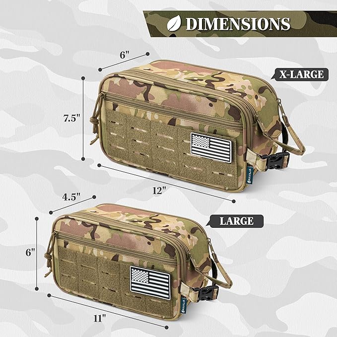 PAVILIA Tactical Toiletry Bag for Men, Water Resistant Molle Military Dopp Kit, Travel Hygiene Organizer with Wet Dry Storage for Shaving, Grooming, Gym and Camping, Camo XL