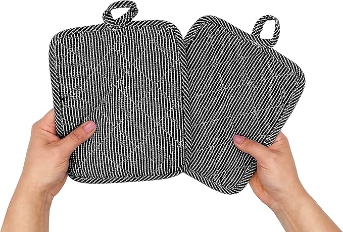 American Linen 8-Pack Heat Resistant Pot Holders & Hot Pads (Black, 4 Pack)