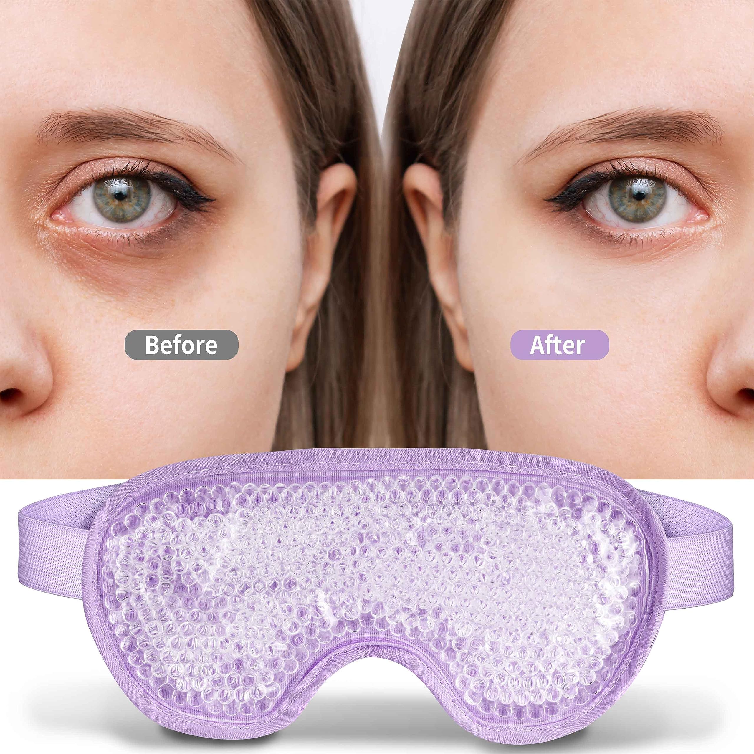 Cooling Eye Mask with Gel Beads, Reusable Cold Eye Mask for Puffy Eyes, Dark Circles, Sleep, Relaxation, Soft Cooling Eye Pads for Men Women（Purple）