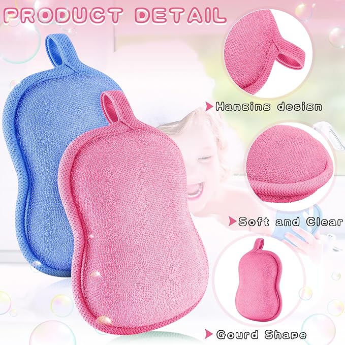 Tatuo 4 Pieces Baby Bath Sponge Toddler Bath Sponge Soft Comfy Cotton Absorbent Loofah for Kids Babies Boy Girl(Pink,Blue)