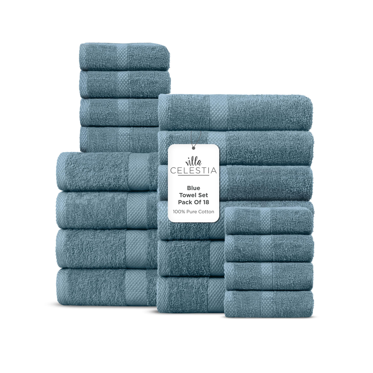 Villa Celestia Cotton Hand Towels Set of 4, 16 x 28, Oeko-TEX Certified, Quick Dry, Sage