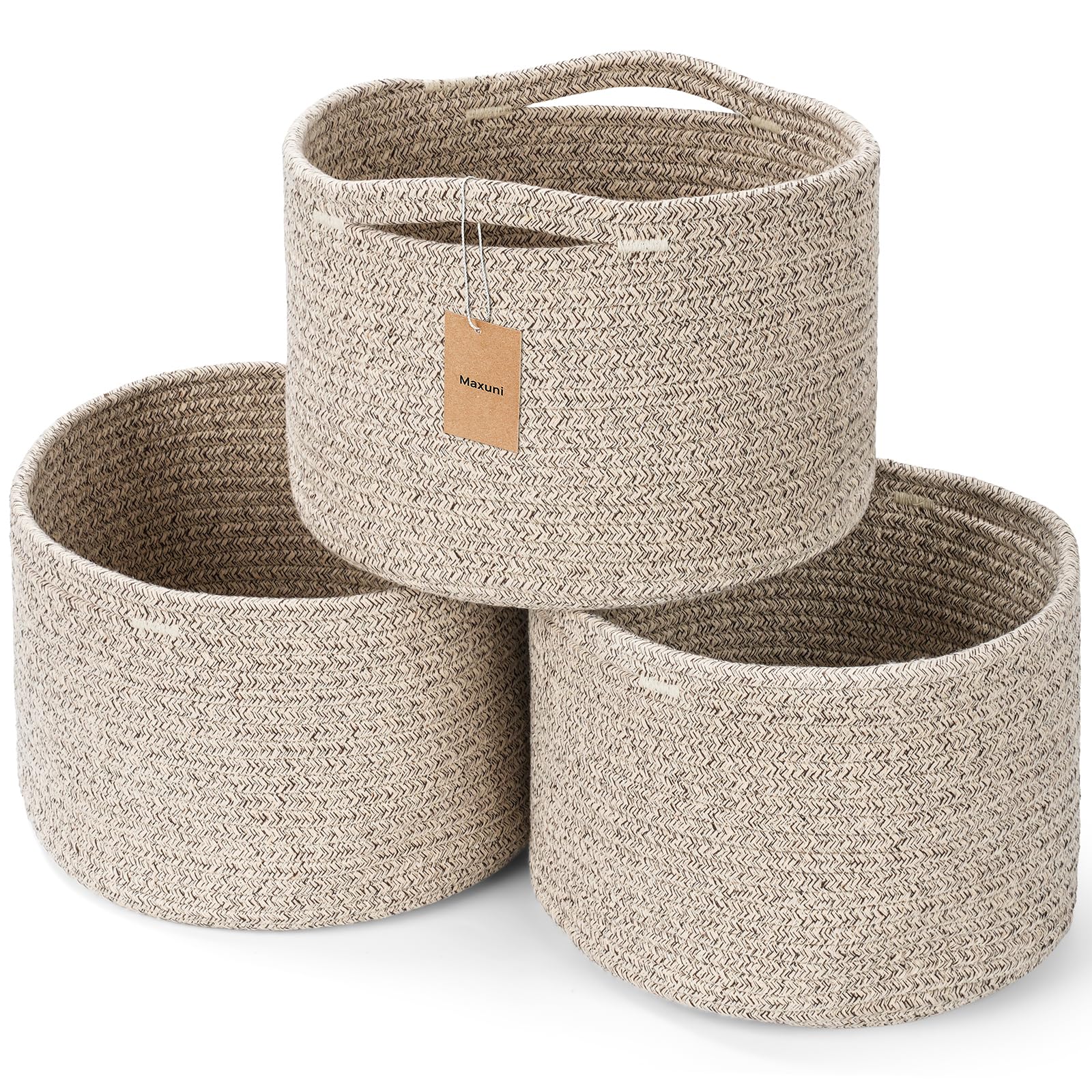 Maxuni 3 Pack Small Rope Storage Baskets, 9.82×9.82×7.1", Brown